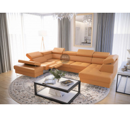 Rohová sedacia súprava GALAXY MAX II, relax s funkciou spania 215x350x170 prírodná koža - žltá, ľavá