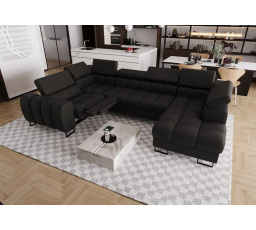 Rohová sedacia súprava ASPEN MAX II, relax 198x350x170 cm prírodná koža - čierna koža, ľavá