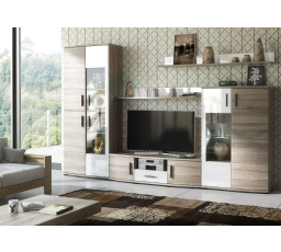 Apartmán MIRANDA. stena dub Sonoma tmavý/biely lesk - MDF vrátane LED osvetlenia (P6SCMD) (MM) (K150)
