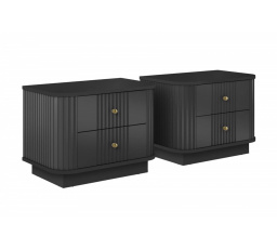 2 x VESPER NOČNÝ STOLÍK 56 2SZ - čierny MDF / čierny MDF / zlaté úchyty / sokel