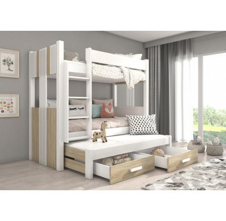Trojlôžková poschodová posteľ ARTEMA 200x90 Biela+Sonoma