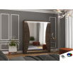 Šatní skriňa s posuvnými dverami, zrkadlom a LED osvetlením CHARLOTTE 180 Choco+Choco