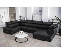 Rohová sedacia súprava ROYAL MAX I 210x375x185 - čierna eko koža, ľavá