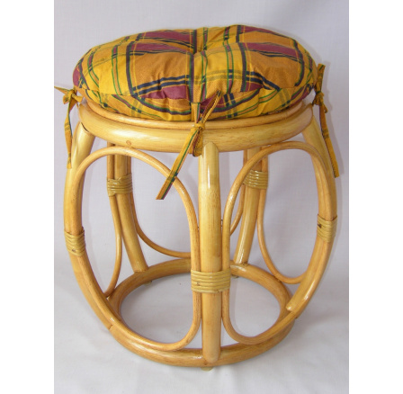 Ratanová taburetka široká medová polster okrový