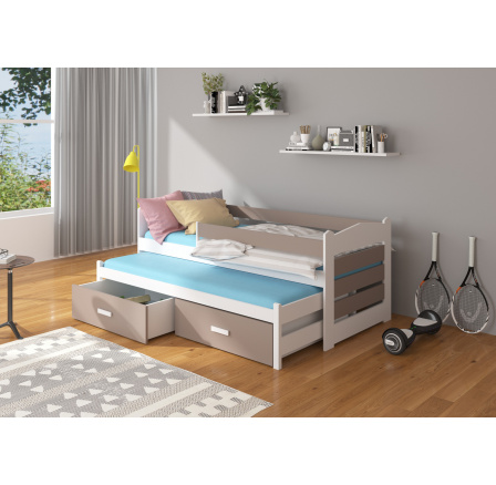 Manželská posteľ so zábranami a matracom TIARRO 200x90 White+Truffle