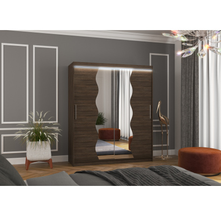 Posuvná skriňa so zrkadlom a LED osvetlením KANSAS 180 Choco+Choco