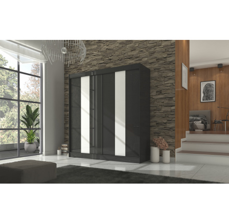 Posuvná skriňa s lacobelom KAREN 200 Čierna+Biela Lacobel