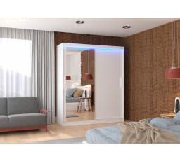 Posuvná skriňa so zrkadlom a LED osvetlením TOM 180 Biela+Biela