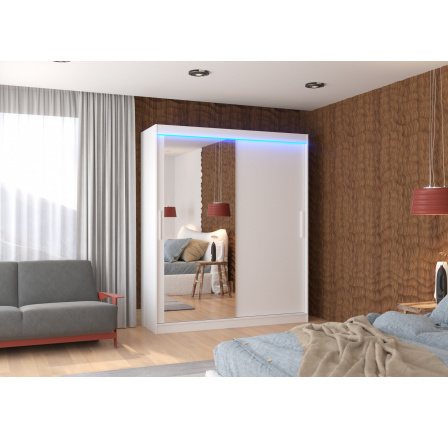 Posuvná skriňa so zrkadlom a LED osvetlením TOM 180 Biela+Biela