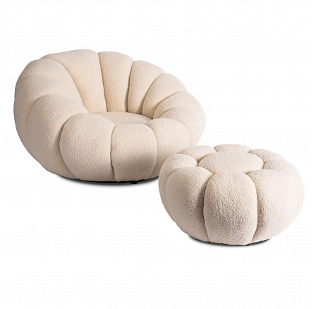 Otočné Relaxačné Kreslo PETTIT s Podnožkou Béžový Boucle Otočné Relaxačné Kreslo PETTIT s Podnožkou Béžový Boucle