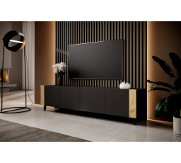 TV komoda FARO, čierna matná/ čierna matná/ dub craft
