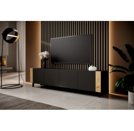 TV komoda FARO, čierna matná/ čierna matná/ dub craft