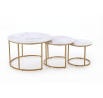 Konferenčné stolíky GILDA sada 3, efekt bieleho mramoru / zlatý