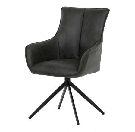 Jedálenská stolička sivá látka, 360° otočný mechanizmus, čierny kov