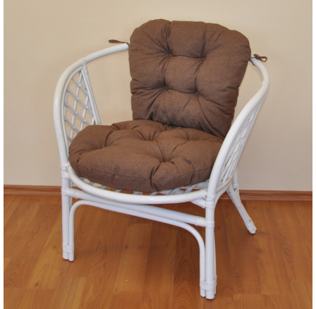 Ratanové kreslo Bahama biely vankúš hnedé zvýraznenia
