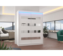 Posuvná skriňa so zrkadlom a LED osvetlením BALTIC 150 Biela+Biela