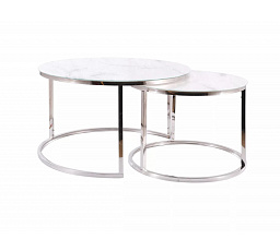 Konferenčný stôl ATLANTA B - set 2 stolov, biely efekt mramoru/chróm