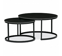 Sada 2 konferenčných stolíkov ø80 a ø60, čierna keramická doska, čierne kovové nohy