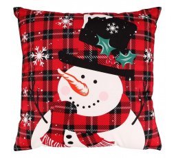 Polštář s výplní - se sněhulákem, sametový, 45 x 45 cm