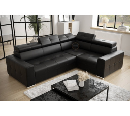 Rohová sedacia súprava MARGO II 270×197 prírodná koža - čierna koža, pravá