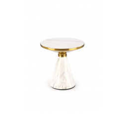 Konferenčný stôl TALBI, Efekt bieleho mramoru/Biela/Zlatá