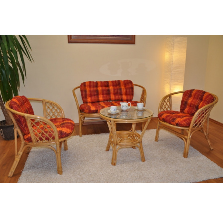 Ratanová sedacia súprava Bahama honey veľké vankúše oranžová kocka