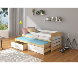 Manželská posteľ so zábranami a matracom TIARRO 200x90 prírodná borovica + biela