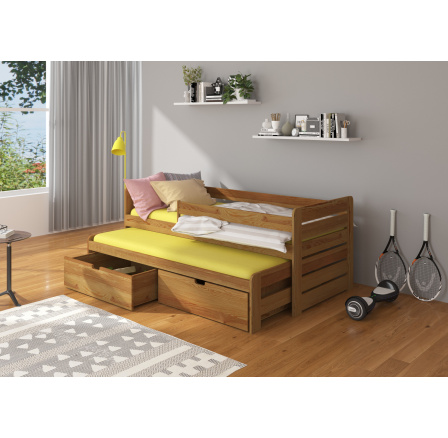 Manželská posteľ so zábranami a matracom TOMI 200x90 Dub