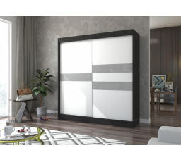 Šatníková skriňa s posuvnými dverami s lacobelom BATIA 200 Čierna+Biela