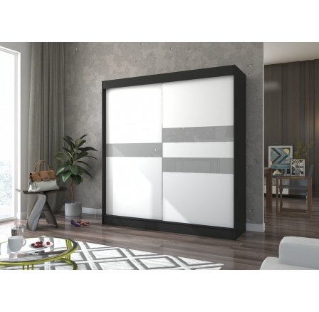 Šatníková skriňa s posuvnými dverami s lacobelom BATIA 200 Čierna+Biela