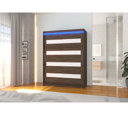 Posuvná skriňa s lacobelom a LED osvetlením MARTINEZ 150 Choco+White Lacobel