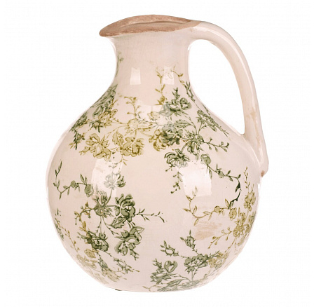 Váza keramická - džbánek, retro, zelené květy, vel. L Váza keramická - džbánek, retro, zelené květy, vel. L