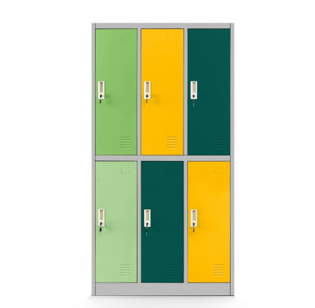 Školská skrinka BHP šedo-viacfarebná: 6-komorová IGOREK, 900 x 1500 x 450 mm