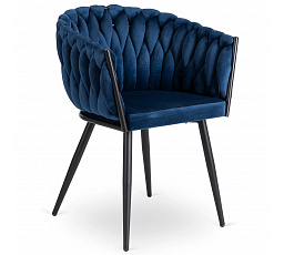 Stolička ELENA Modrá Pletená Zamatová