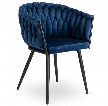 Stolička ELENA Modrá Pletená Zamatová