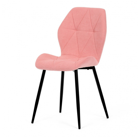 Jedálenská stolička, ružová látka, čierne kovové nohy