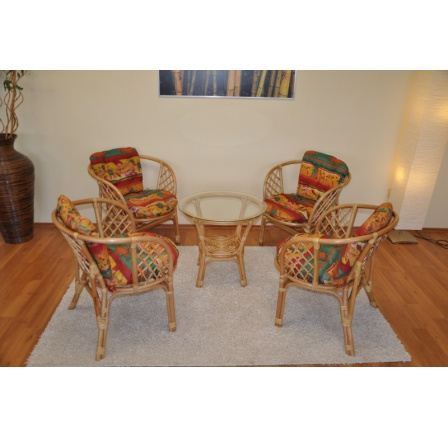 Ratanová sedacia súprava Bahama 4+1 podušky červená mozaika indo