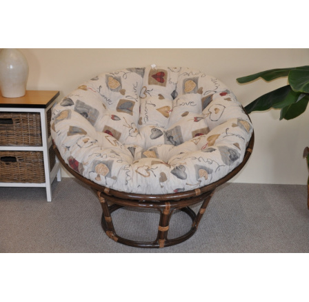 Ratanový papasan 110 cm hnedý poduška motív srdce LOVE