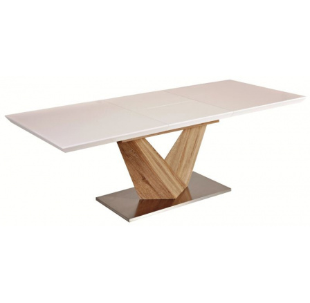 Jedálenský stôl ALARAS, biely lak/dub sonoma - 160(220)x90