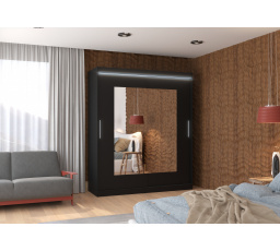 Posuvná skriňa so zrkadlom a LED osvetlením ROSETTE 180 Čierna+Čierna