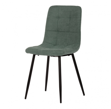 Jedálenská stolička, zelené látkové čalúnenie, kovová štvornohá podnož, čierna podložka