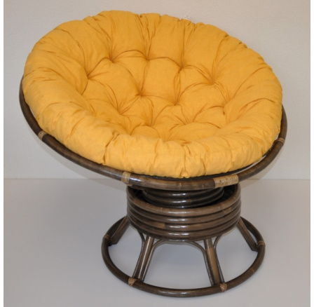 Ratanový papasan hojdací hnedý poduška žltý melír