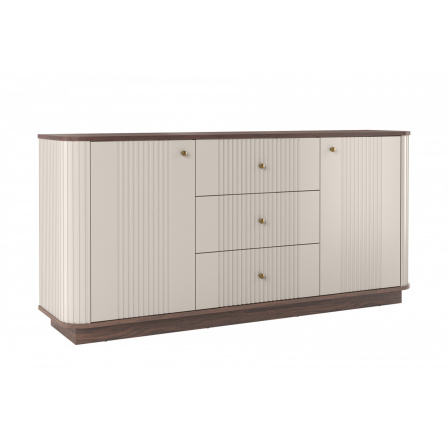 VESPER KOMODA 160 2D3SZ - kašmír mdf / orech / zlaté úchyty / sokel VESPER KOMODA 160 2D3SZ - kašmír mdf / orech / zlaté úchyty / sokel