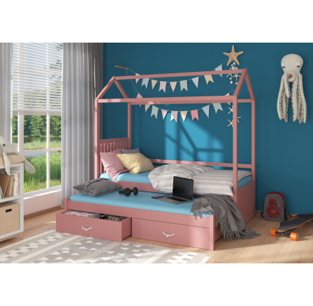 Chalupa posteľ s matracom JONASZEK 180x80 Ružová