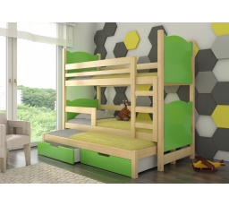 Trojposchodová posteľ s matracom LETICIA Pine+Green