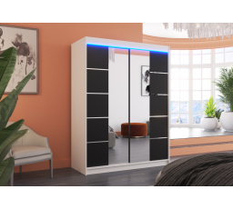 Posuvná skriňa so zrkadlom a LED osvetlením NORDIC 150 Biela+Čierna