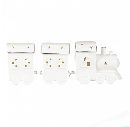 Vláček s vagónky - porcelán, LED osvětlení, barva bílá