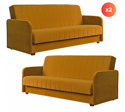 Sada 2x Rozkladacia Pohovka PORTO Horčicová Zamatová