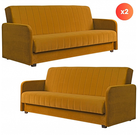 Sada 2x Rozkladacia Pohovka PORTO Horčicová Zamatová