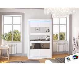 Posuvná skriňa so zrkadlom a LED osvetlením KOLORADO 120 Biela+Biela